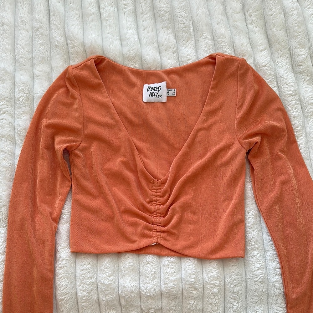 Princess Polly Orange Ruched Crop Blouse